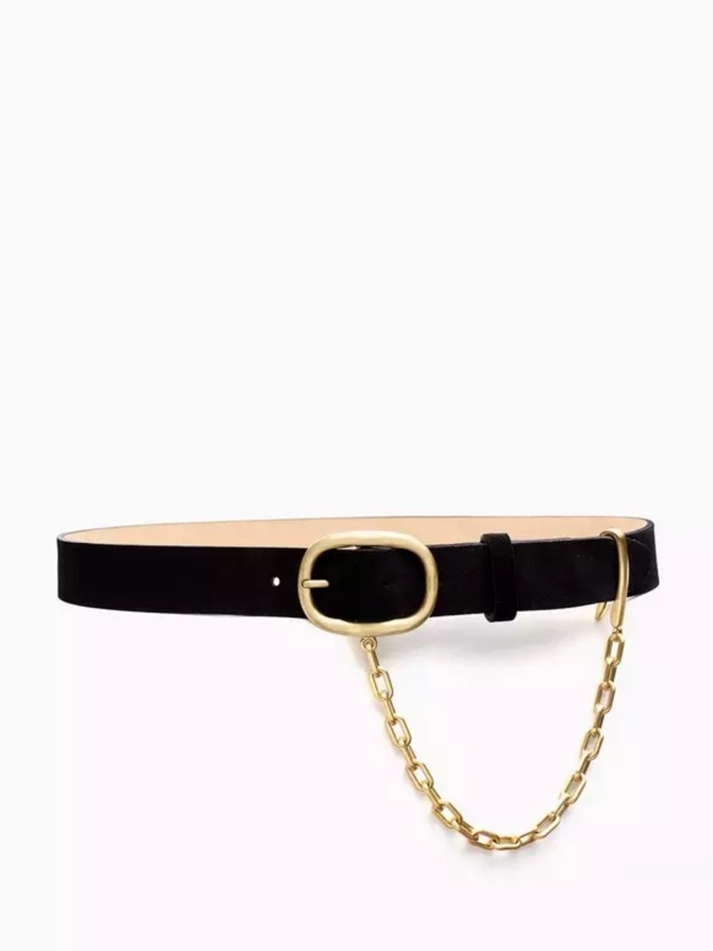 rag & bone WINGMAN BELT Black Suede Gold Chain keeper Oval Buckle dangling link